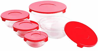 5 Piece Red Salad Bowl Set With Lids Dishwasher Kitchen Food Storage Container • £6.45