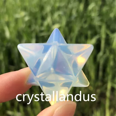 1pc Carved Opalite Merkaba Star Quartz Crystal Pendant Reiki Gemstone Healing • £9.36