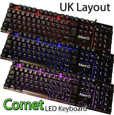 Metro Comet Backlit Wired Gaming Keyboard UK Layout Compact 3 Colour Mechanical • £12.42