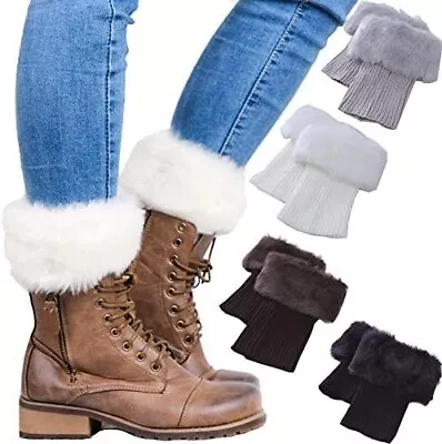 £5.93 • Buy Women Winter Warm Crochet Knitted Fur Trim Leg Warmers Cuffs Toppers Boot Socks.