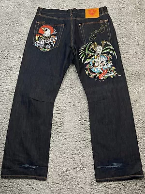 Ed Hardy Jeans Mens 40x34 2008 Wide Leg Eagle Skull Jewel Rhinestones RARE • $424.99