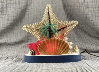 Chalkware TV Lamp Beach Palm Tree Starfish Coral Sea Shells Nautical Marine MCM • $25