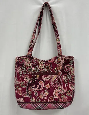 Vera Bradley Piccadilly Plum Tote Shoulder Bag Pink Plaid Paisley Pattern • $24.99