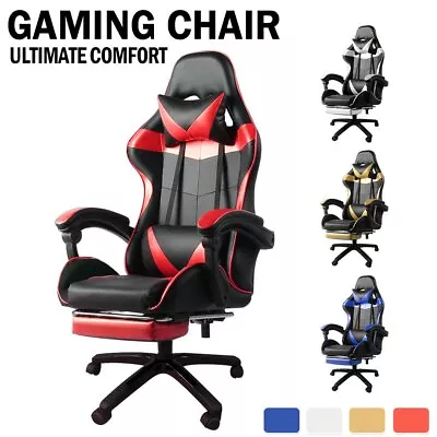 Gaming Chair Office Executive Racing Footrest Seat Computer Chair Racer Chairs • $107.91