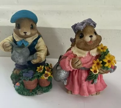 Mervyn's 1999 Rabbit Bunnies Easter Figurines Rabbit Watering Plants Theme. 4” • $19.98