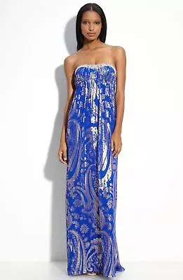 Aidan Mattox Strapless Metallic Weave Gown Sz 14 Cobalt Silver • $110.40