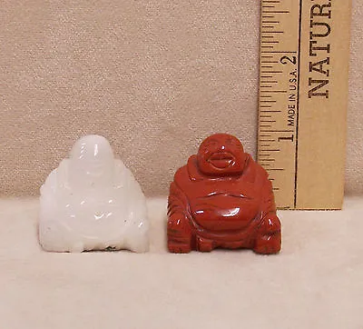 Pair Polished Stone Buddha Figurines Red & White Marble Laughing Smiling • $19.99