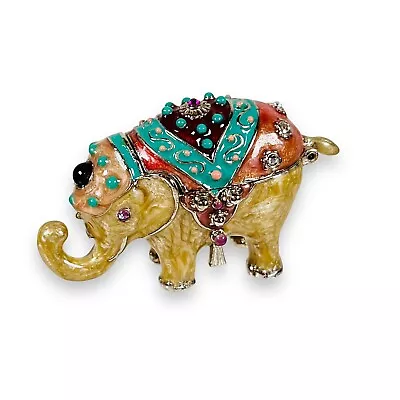 Vintage Monet Elephant Hinged Trinket Box Jeweled Enameled Trunk Up • $17.99