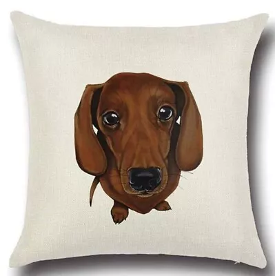 £6.99 • Buy NEW Furever Gifts Dachshund Sausage Dog Print Cushion Cover Linen 17  UK