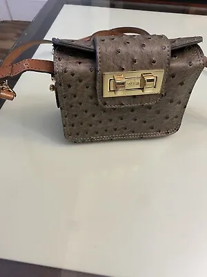 Vintage Victor Alfaro Purse Brown Tan Simulated Ostrich Turn Lock Crossbody Bag • $42