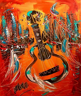 Guitar  Modern Abstract  Painting Canvas Art Contemporary Signed  Kazav Popart • $99