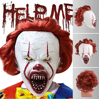 Halloween Clown Mask Face Zombie Pennywise IT Full Mask Scary Evil Costume New • $16.89