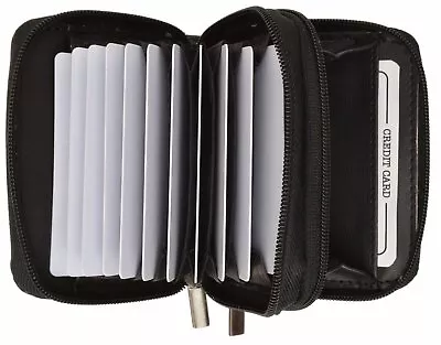 Genuine Leather Credit Card Holder Wallet Accordion Double Zipper With Id Window • $11.99