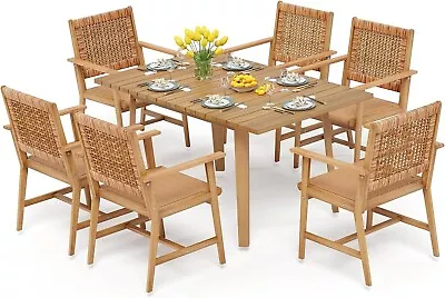 7 PCS Acacia Wood Outdoor Dining Set For 6 Teak Large Wooden Table&Dining Chairs • $689.99