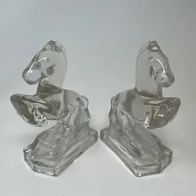 L. E. Smith Vintage MCM Clear Glass Horse Bookends 7.5”T. • $40