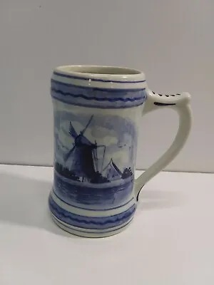 Vintage Blue Delft Hand Painted 5  Windmill Stein Mug HOLLAND • $12.50