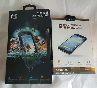 New! LifeProof Black Case & Zagg Shield BUNDLE OF 2 For Samsung Galaxy S4  • $6.99