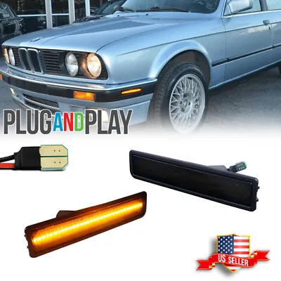 Smoked Lens Amber LED Front Bumper Side Marker Lights For BMW E30 3 E34 5 Series • $26.99