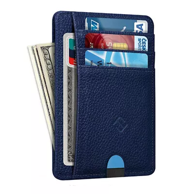 Mens RFID Blocking Leather Slim Wallet Money Credit Card Slots Coin Holder • $7.49