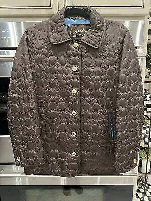 COACH Women’s Quilted Signature Monogram  C  Logo Brown Jacket Size Xs • $59.99