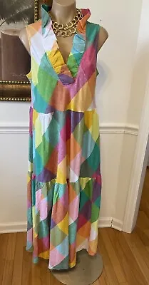 EXC Crown & Ivy Gingham Rainbow Madras Plaid Mod Shift Midi Dress Size M • $35