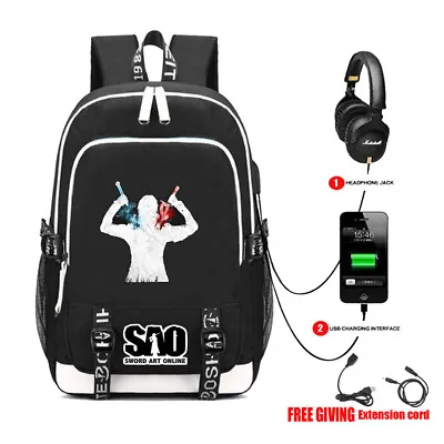 Sword Art Online SAO Backpack Usb Laptop School Bag Travel Bag Mochila Rucksacks • $65.95