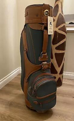 Vintage Knight 6 Way Divider Golf Cart Bag W/strap Emerald Green/Brown Leather • $95