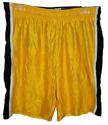 Vtg Shiny Athletic Shorts L Mens Silky Nylon Basketball Two Tone Black Yellow • $17
