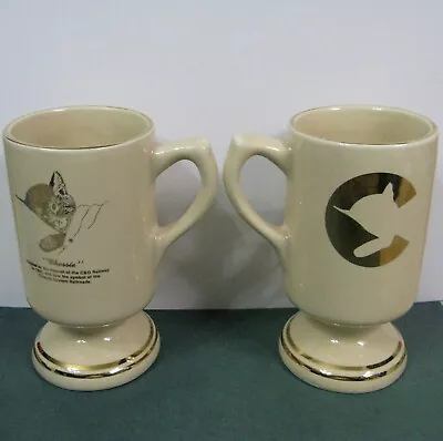 Chesapeake & Ohio Railway 2 Vtg Pedestal Mugs Chessie Cat Railroad Logo Ceramic • $51.20