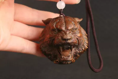 Chinese OLD Boxwood Handwork Fierce Tiger Statue Hand Piece Netsuke Art Pendant • £26.39