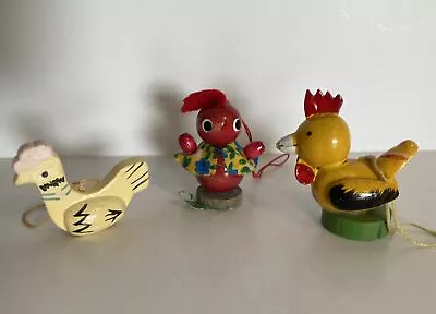 Vintage 1.5” Miniature Hand Painted Lot Of 3 Wooden Rooster Chicken Ornaments • $16.95