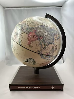 VTG MCM 1970s RAND MCNALLY TERRESTRIAL 12  GLOBE W/World ATLAS & RAISED RELIEF • $95