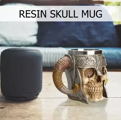 Stainless Steel Skull Mug Viking Drinking Cup Skeleton Resin Beer Stein Tankard • $25.99