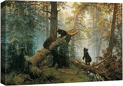 24 X36 -Black Bears In The Forest Landscape Wall Art Nature Canvas Print • $44.99