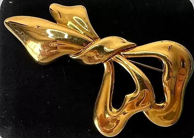 Signed MONET Gold Tone Bow Ribbon Vintage Brooch Jewelry Lot Z • $0.99