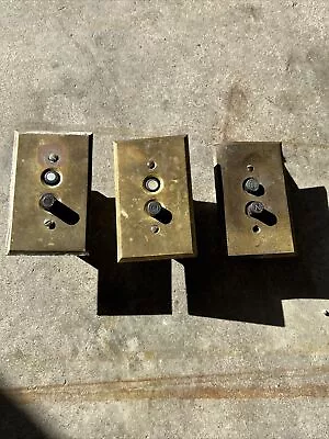 Vintage Porcelain Push Button Light Switch Brass Plate Perkins Hart LOT OF 3 • $20