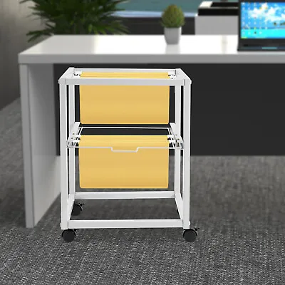 File Carts 2 Tiers Rolling Folder Carts W/ Wheels Hanging Files Pull-out Movable • $40.86