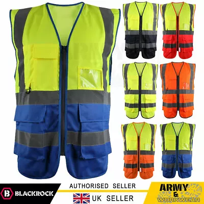 Blackrock Hi Viz Executive Waistcoat Zip Vest Jacket ID Waist Mobile Hand Pocket • £10.99