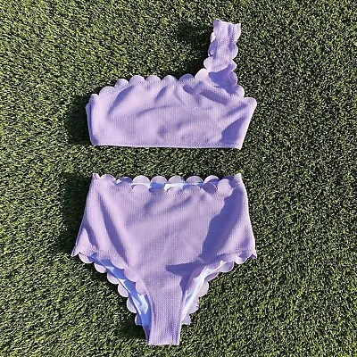 NWOT Zaful Womans Purple Scalloped One Shoulder Bikini Swim Set Size Small • $16.77