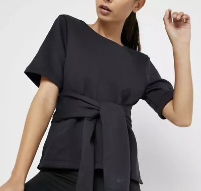 £23.55 • Buy Nike Studio Women's M Short-Sleeve Yoga Training Top AR6367 Logo Charcoal Gray