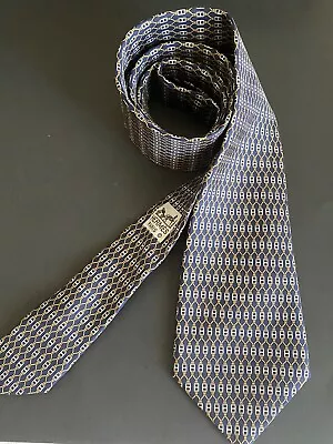 HERMES Silk TIE Necktie 7199 UA Chain Link H Design Authentic Navy • $116.10