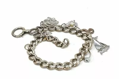 Vintage 1960 Sterling Silver 925 Curb Link Charm Bracelet X 6 Charms Heavy 23 G • $119