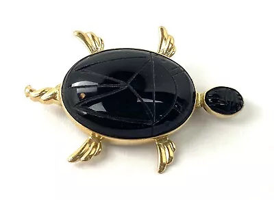 14K  Gold  Van Dell Scarab Onyx Turtle Brooch Pin • $400