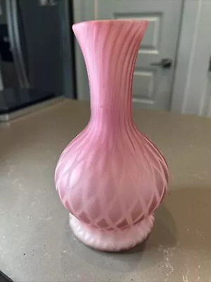 Antique Mt Washington Art Glass Pink Cased Diamond Quilted Vase • $19.99