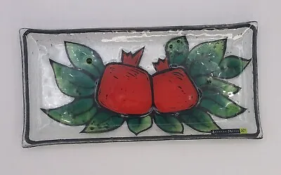 Andreas Meyer Fused Glass Pomegranate Serving Tray Nahariya Israel 9”x 4.5” Mint • $30