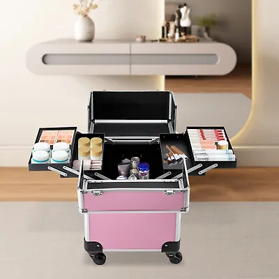 $63 • Buy Professional Rolling Makeup Makeup Storage Organizer Train Case Cosmetic Trolley