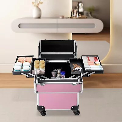 $63 • Buy Rolling Makeup Train Case Professional Cosmetic Trolley Makeup Storage Organizer