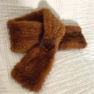 Knitted GENUINE MINK FUR Collar/Scarf In CINNAMON BROWN • $39