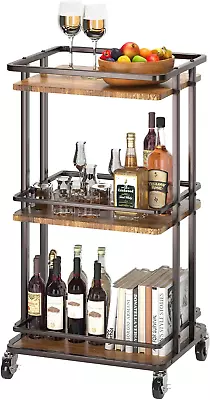 3-Tier Rolling Serving Bar Cart Wood And Metal Kitchen Island Storage Cart With • $76.69