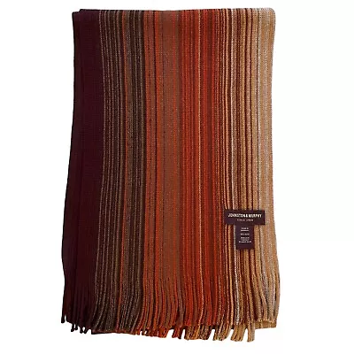 Johnson & Murphy 100% Wool Striped Scarf Mens Orange Maroon Knit Germany 12x70 • $34.99